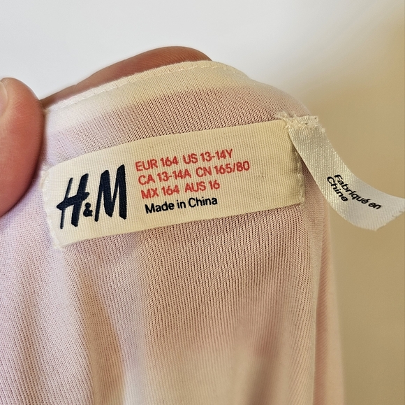 H&M pink white stripe sleeveless chiffon flare high-low mini dress sz 13-14Y US - Picture 6 of 8